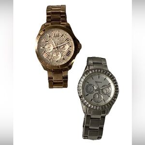 Women’s Watch Lot Fossil Silver Tone & Rose Gold Quartz Bracelet Unchecked See